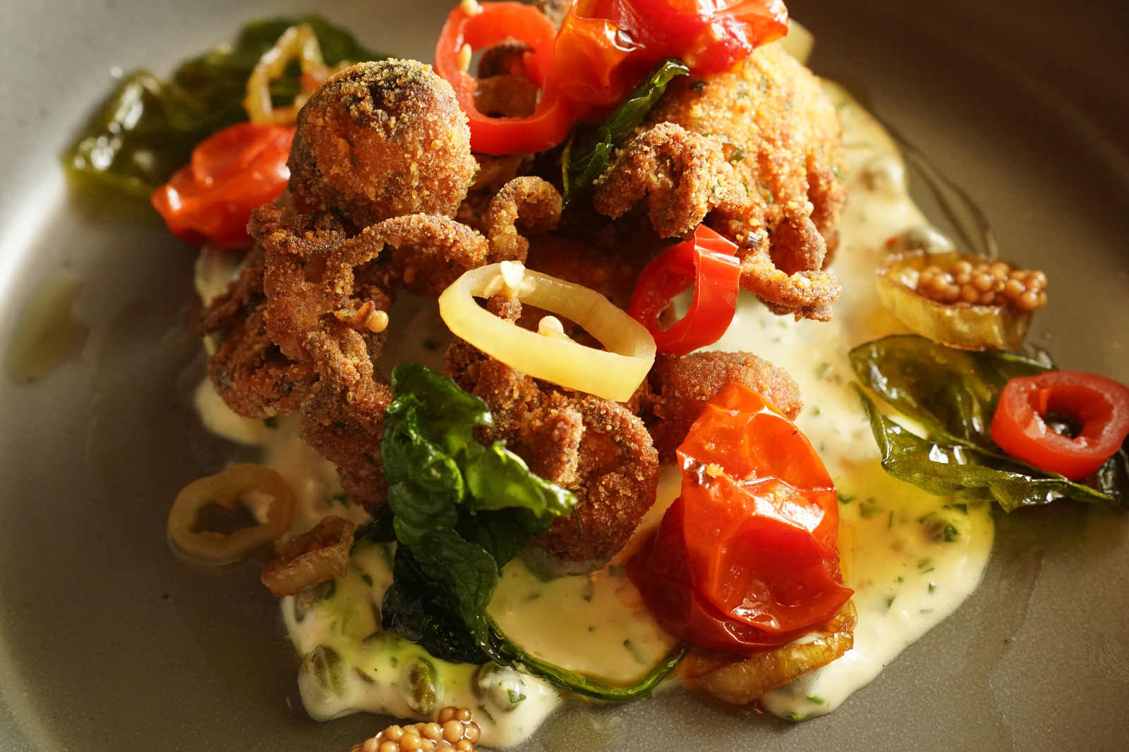 Fried octopus with caper aioli at Villa Coffee House